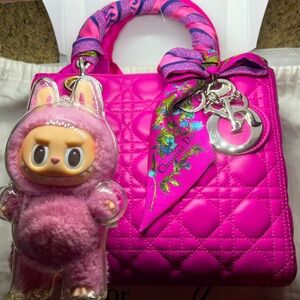 CHRISTIAN DIOR Lady Dior Cannage lamb skin leather pink shoulder bag